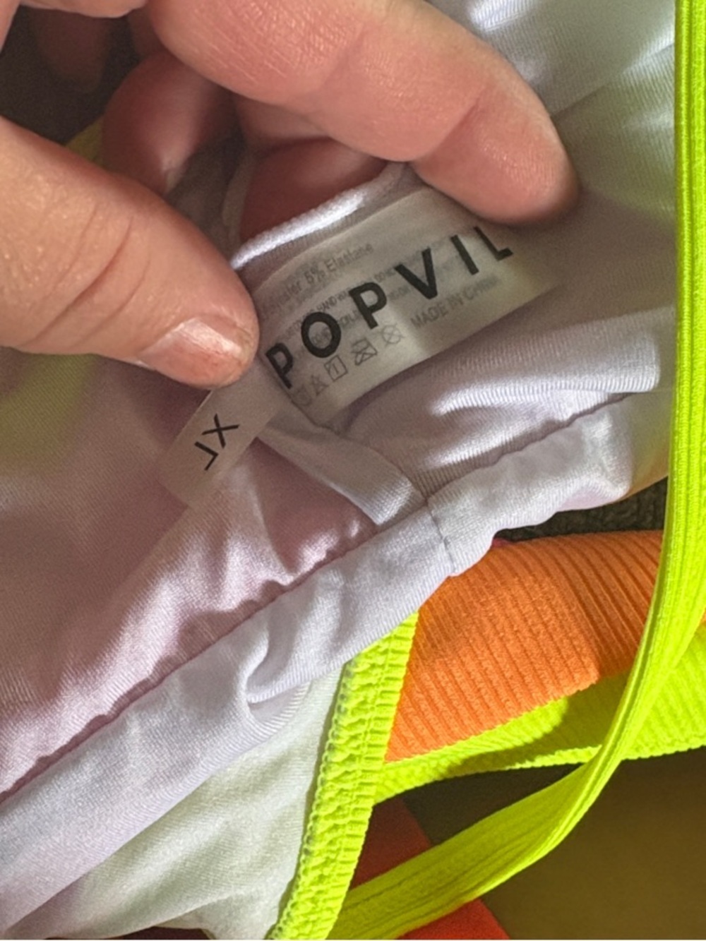 NWOT POPVIL Neon Pink & Orange High-Waist Two-Piece Bikini with Lime Trim - Picture 4 of 5